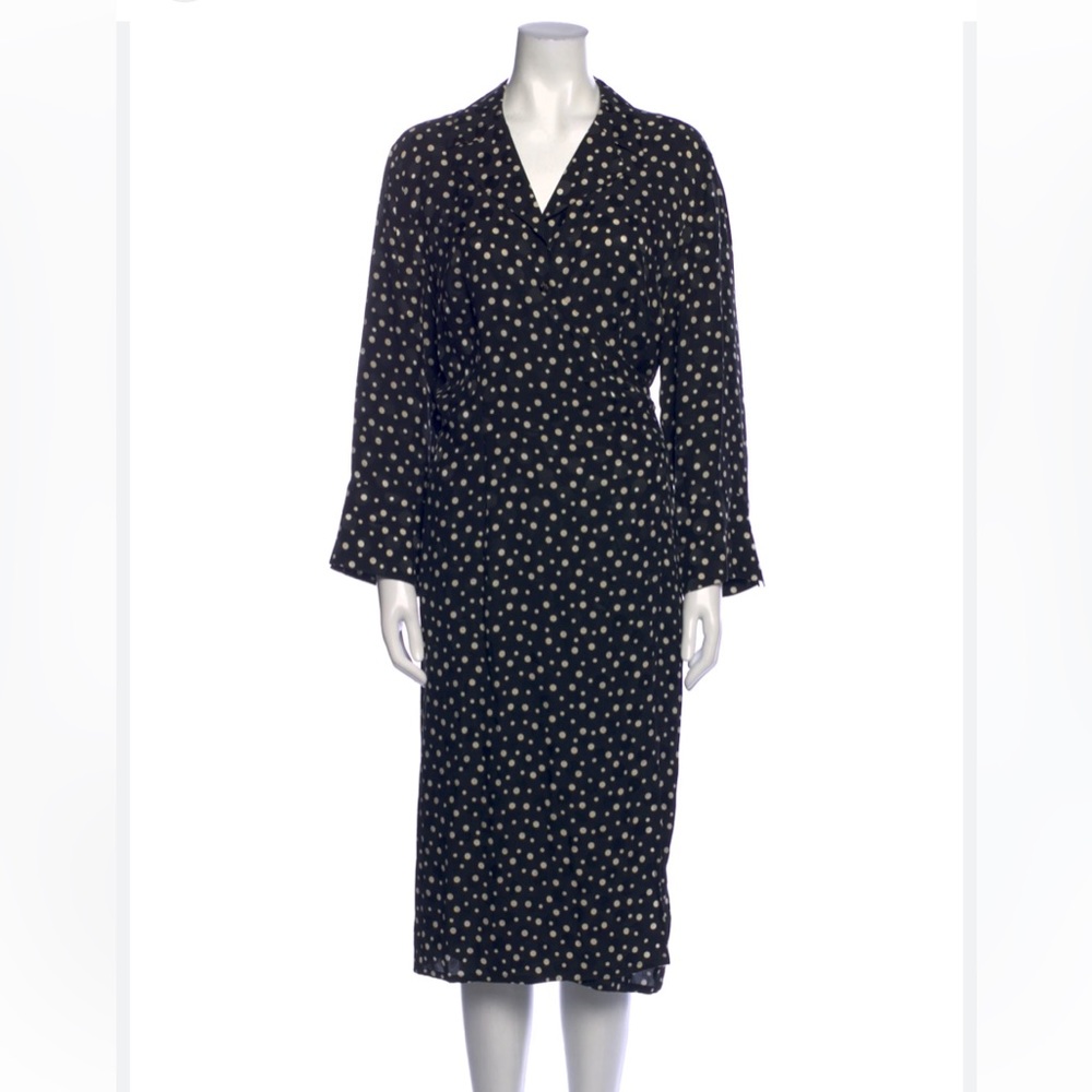 ESCADA Silk Midi Length Dress Size 36 Black Polka Dot.